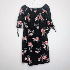 Le Chateau Black Floral Print Dress Tie Sleeve Off The Shoulder Size XS